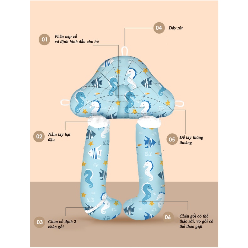 GỐI CHỮ U ĐA NĂNG CHO BÉ 3TRONG 1- CÓ THỂ THÁO RỜI - Dino kids giúp con chống giật mình, hạn chế méo đầu, chống