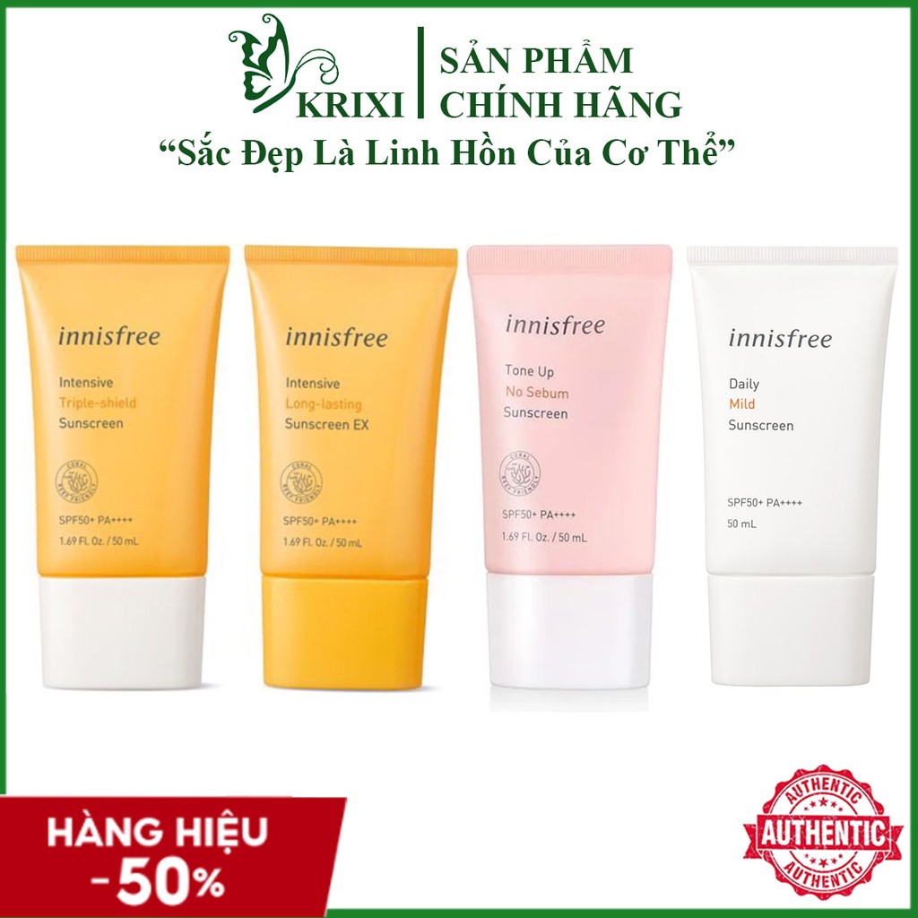 Kem Chống Nắng Innisfree No Sebum, Long Lasting, Daily Mild Sunscreen SPF 50+/PA++++ 50ml