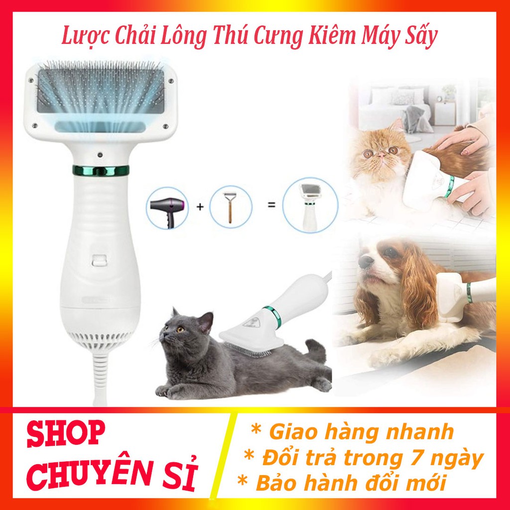 Máy Sấy Lông Thú Cưng Kiêm Lược Chải Lông Chó Mèo 2 in 1