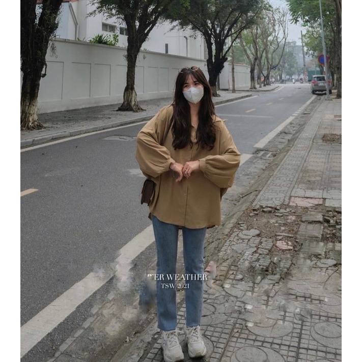 Sơ mi đũi Nhật tay phồng form rộng siêu xinh