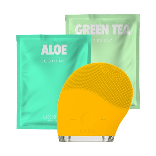 Combo Máy Rửa Mặt Và Mát Xa Da Mặt Halio, 2 Mặt nạ Lixibox - Aloe và Green Tea | BigBuy360 - bigbuy360.vn