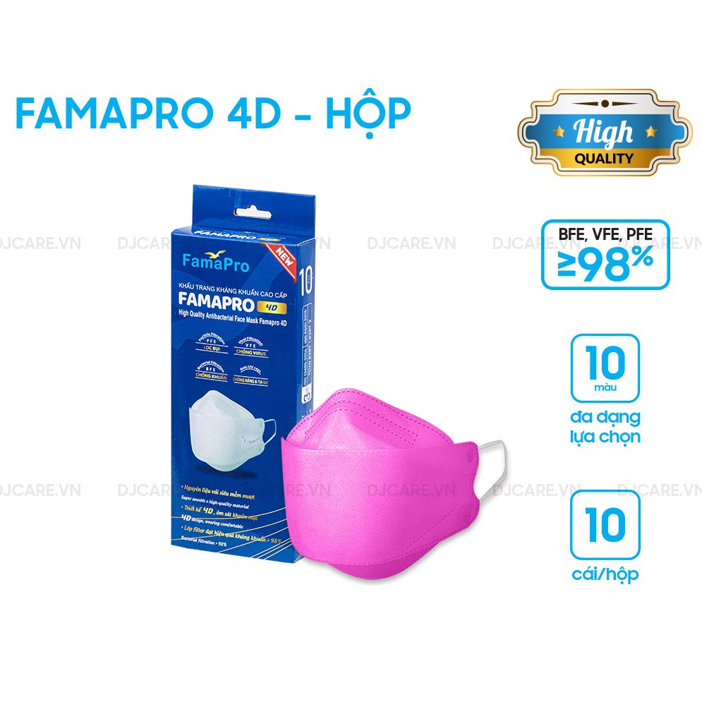 [4D MASK (KF94) COMBO 4 HỘP 10 CÁI] Khẩu trang y tế cao cấp kháng khuẩn 3 lớp Famapro 4D