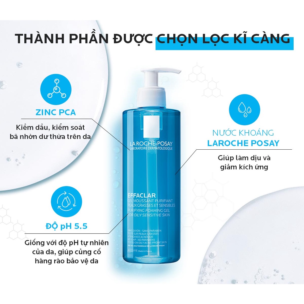 Bộ Đôi La Roche-Posay Làm Sạch Sâu, Giảm Mụn Ngừa Thâm Effaclar Purifying Foaming Gel 400ml + Effaclar Duo Plus 15ml
