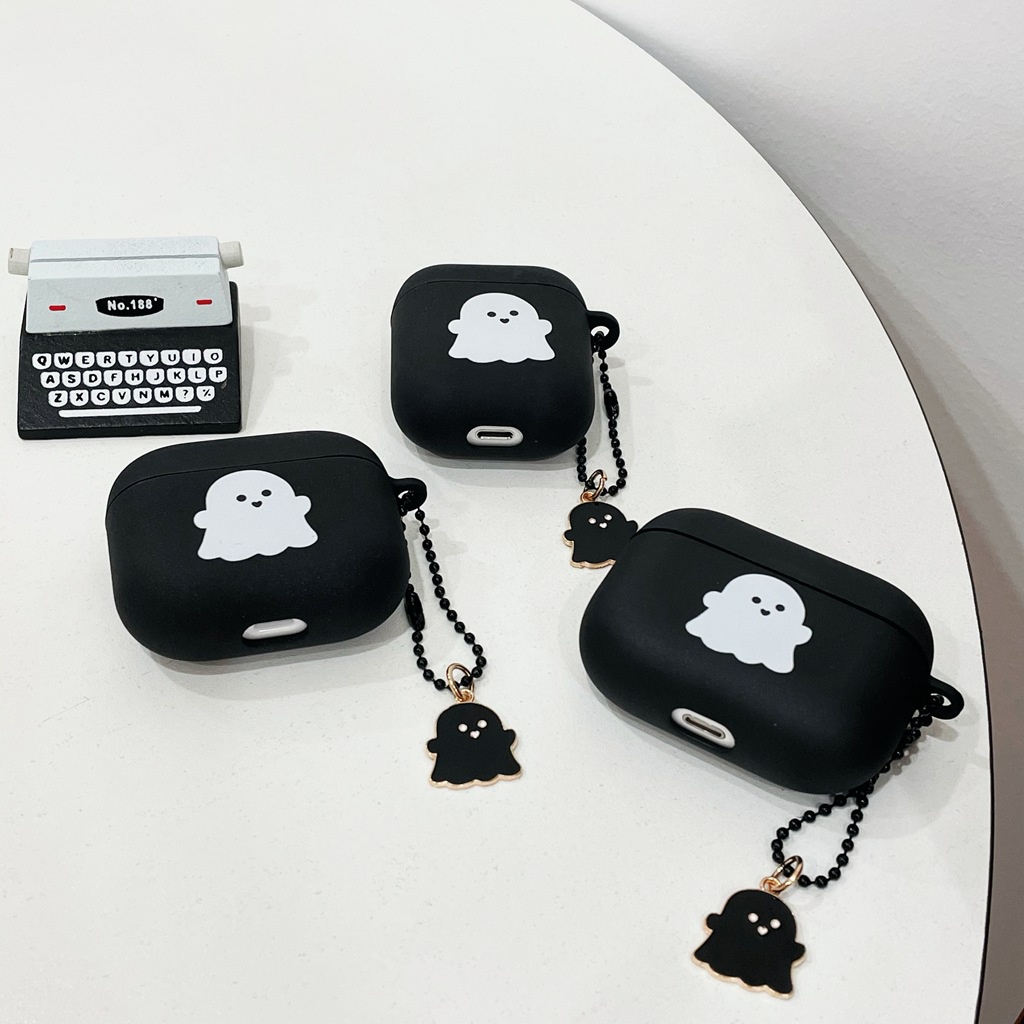 Vỏ Bảo Vệ Hộp Sạc Tai Nghe Airpods 1 2 3 Pro Bluetooth Không Dây Chất Liệu TPU Mềm Đục Họa Tiết Ma Hoạt Hình