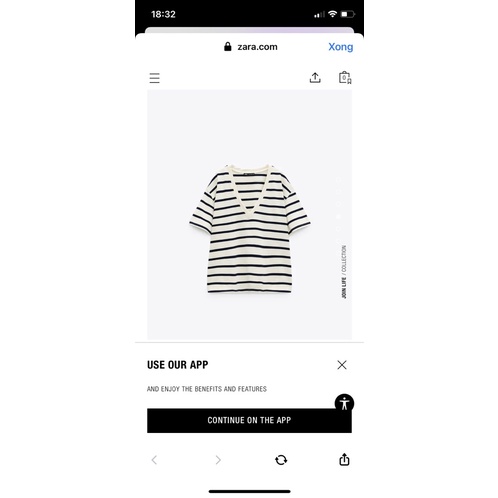 Zara áo phông cổ tim size S