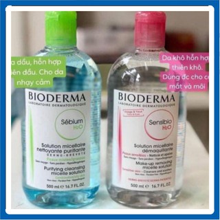 [DATE MỚI] Nước Tẩy Trang Bioderma H2O 500ml Créaline Hồng, Sébium Xanh [DATE MỚI]