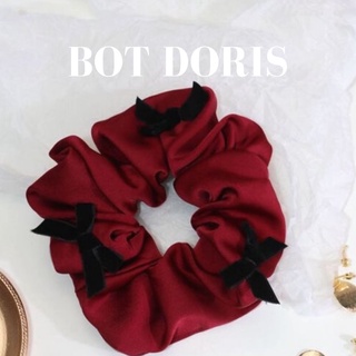 Scrunchies cột tóc lụa đính nơ dễ thương phong cách Hàn Quốc