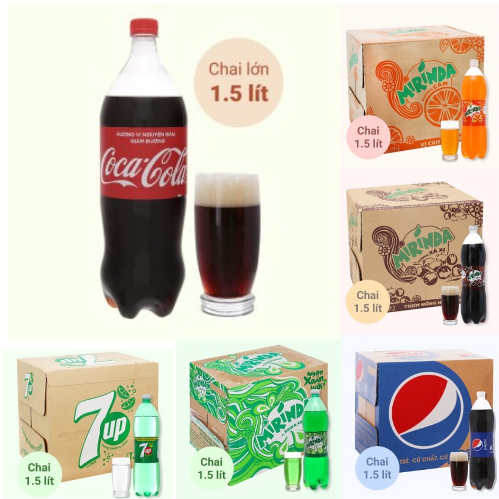 2 chai nước ngọt Pepsi/ Coca-Cola/ 7Up/ Mirinda hương xá xị 1.5 lít (được chọn ngẫu nhiên 2 chai)