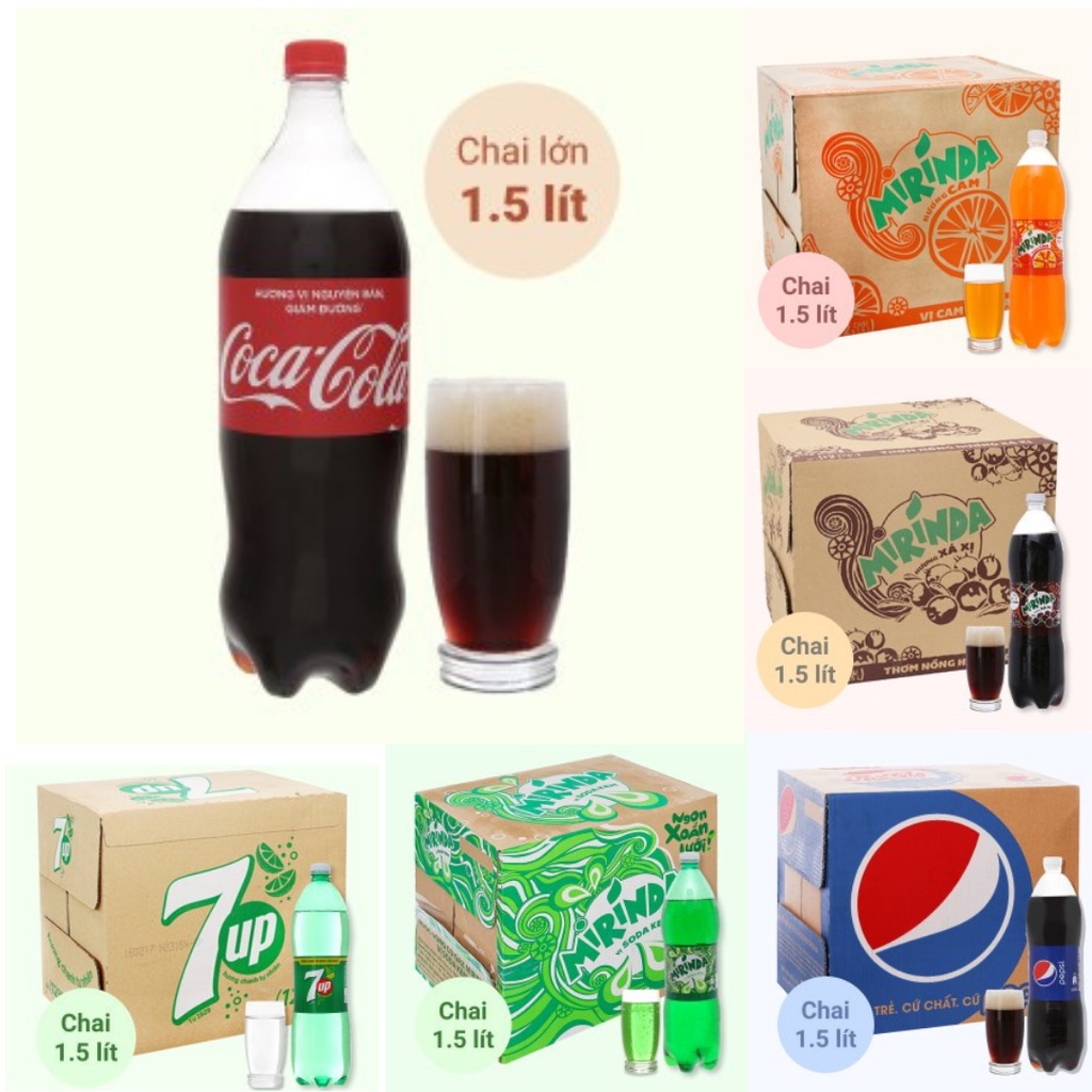 [Giao Quận 10] 2 chai nước ngọt Pepsi/ Coca-Cola/ 7Up/ Mirinda hương xá xị 1.5 lít (được chọn ngẫu nhiên 2 chai)