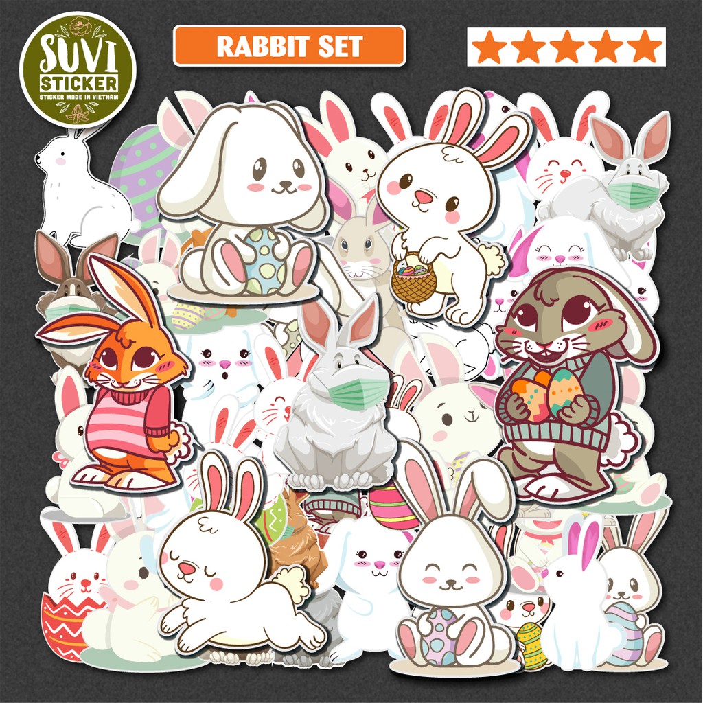 50 Sticker Thỏ chống nước sticker dán laptop, điện thoại, đàn guitar, mũ bảo hiểm, vali. MSP: A20
