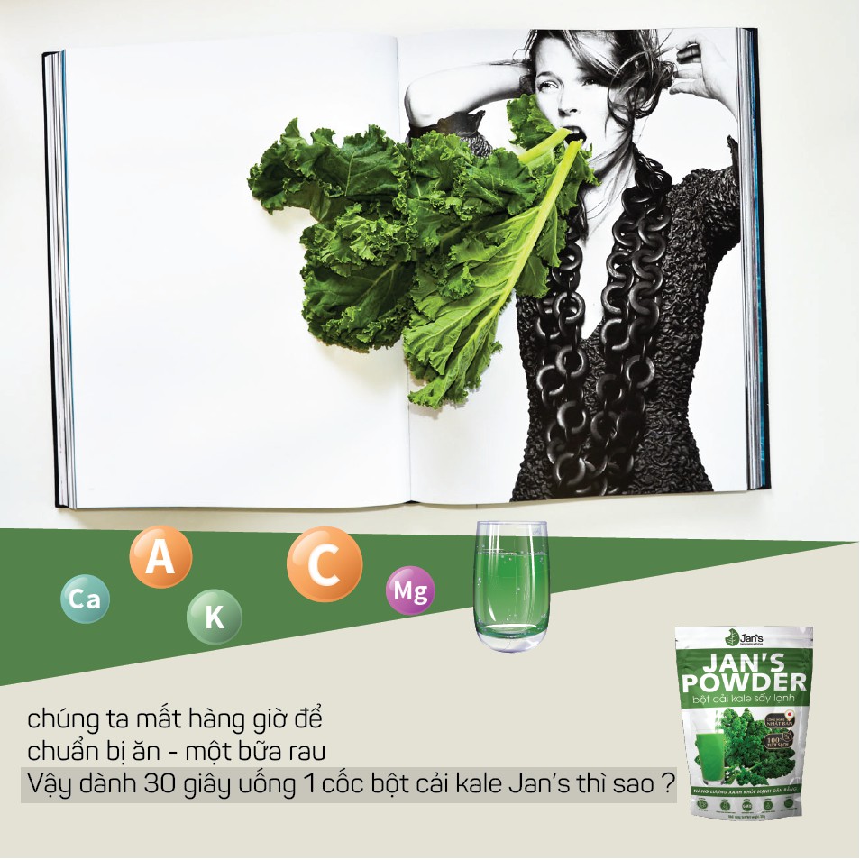 Bột cải xoăn kale sấy lạnh nguyên chất Jan's 50g