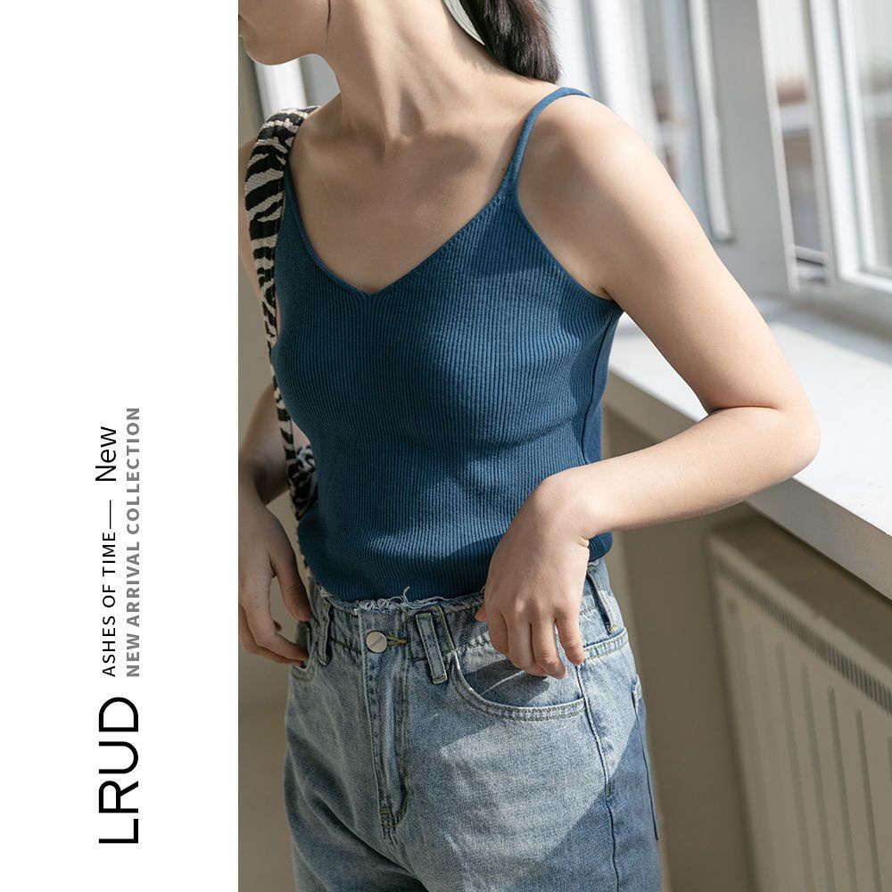 Áo Dệt Kim Hai Dây Cổ Chữ V Màu Đen Thời Trang Cho Nữ