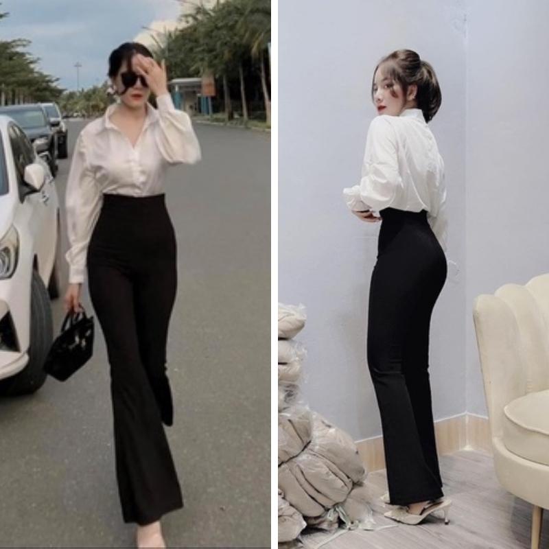 Quần tây nữ ống loe cạp cao 1 cúc COCOSTORE QD04