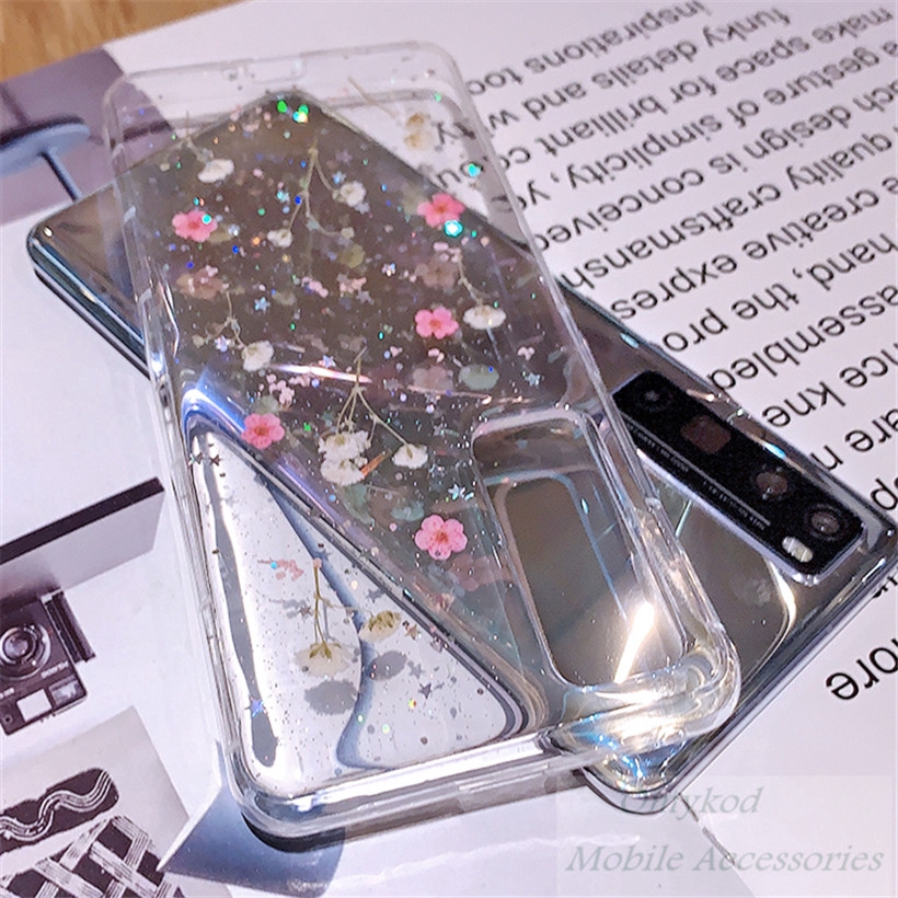 Casing Huawei Nova 7 7i 7 SE 5T 5i 4 3i 3e 4e Real Dried Flowers Luxury Soft Clear Floral Star Glitter Handmade Cover Case