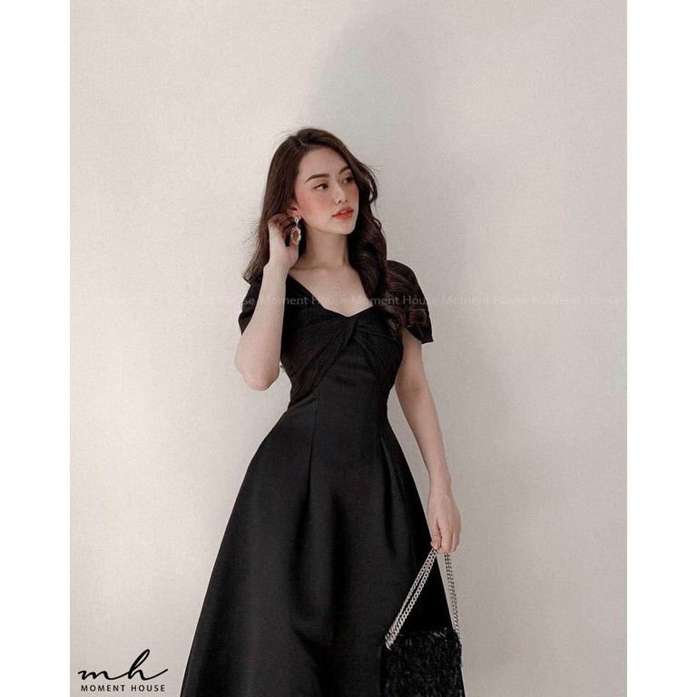 Đầm xòe phối xốp nhún xoắn v1, chân váy chất liệu tafta đứng form, hàng thiết kế phong cách sang chảnh