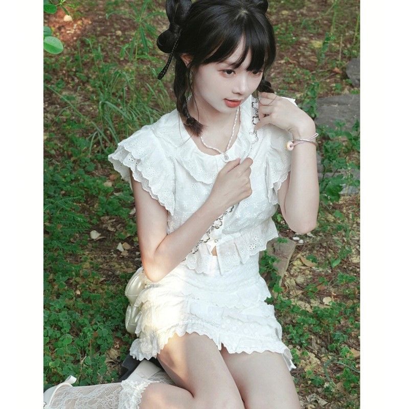 Bộ Áo Sơ Mi + Chân Váy Xếp Tầng Lưng Cao Thời Trang Mùa Hè 2022