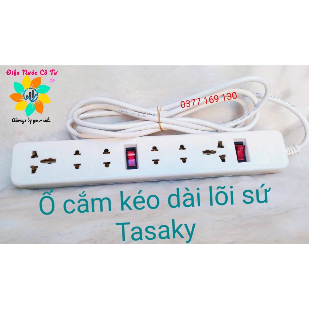 Ổ cắm lõi sứ kéo dài 6 lỗ cắm 2 công tắc chịu tải chịu nhiệt cao cấp Tasaky