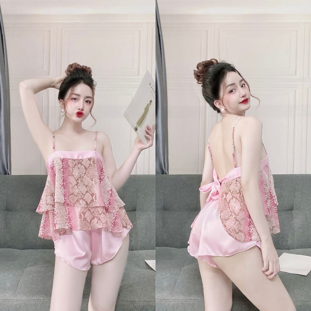 Đồ ngủ nữ❣️FREE SHIP❣️Đồ ngủ sexy lụa Chiffon phối Satin cao cấp mềm mại xinh xắn &lt;70KG
