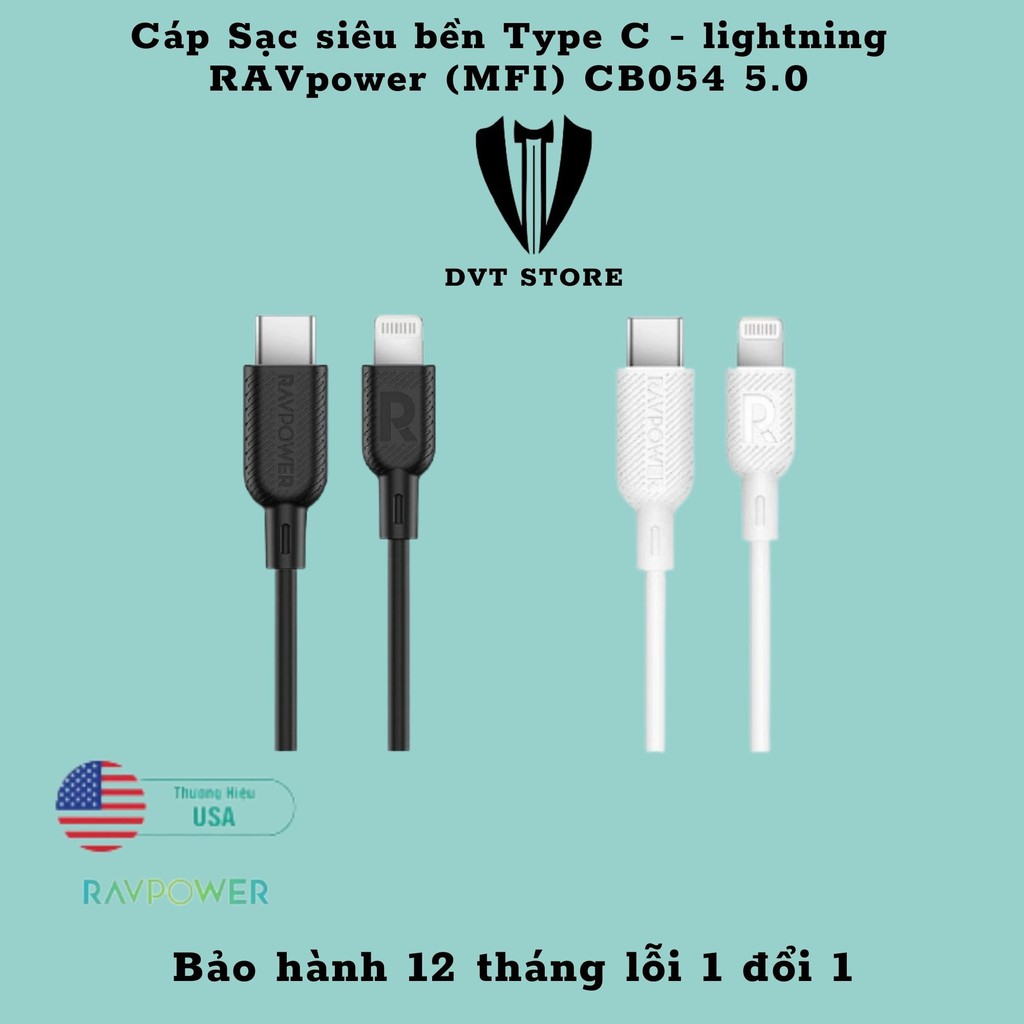 [Chuẩn MFI - C94] Cáp Sạc siêu bền Type C - lightning RAVpower CB054 - Dành riêng cho Iphone Ipad Macbook