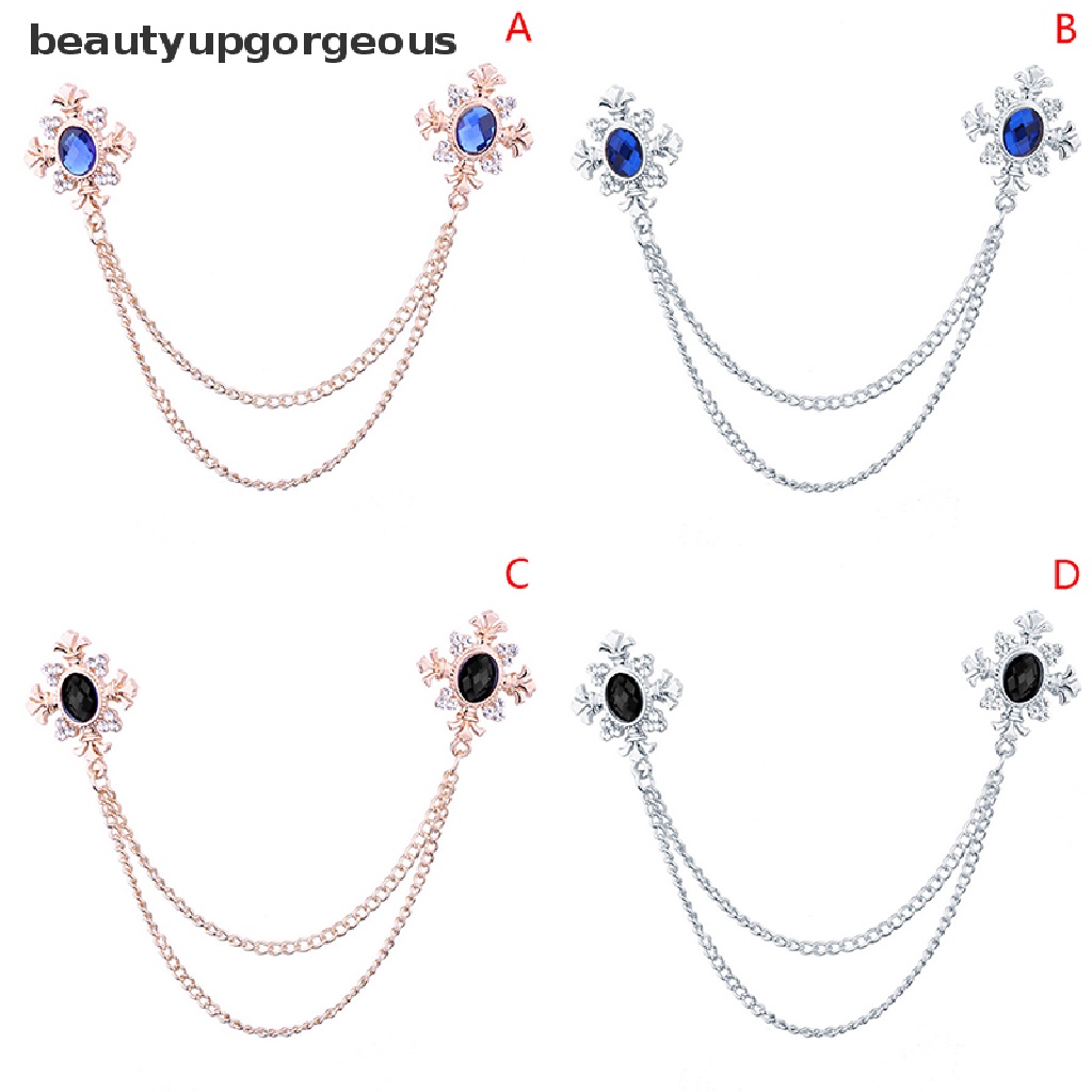 [Beautyupgorgeous] Ghim Cài Cổ Áo Sơ Mi Và Cài Áo Hình Thánh Giá Đính Pha Lê Phối Dây Xích Tua Rua Tốt