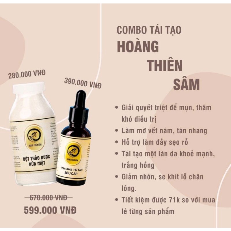 Serum Giảm Mụn Thâm Rỗ - Combo Hoàng Thiên Sâm Tái Tạo Da [Loại Thường]