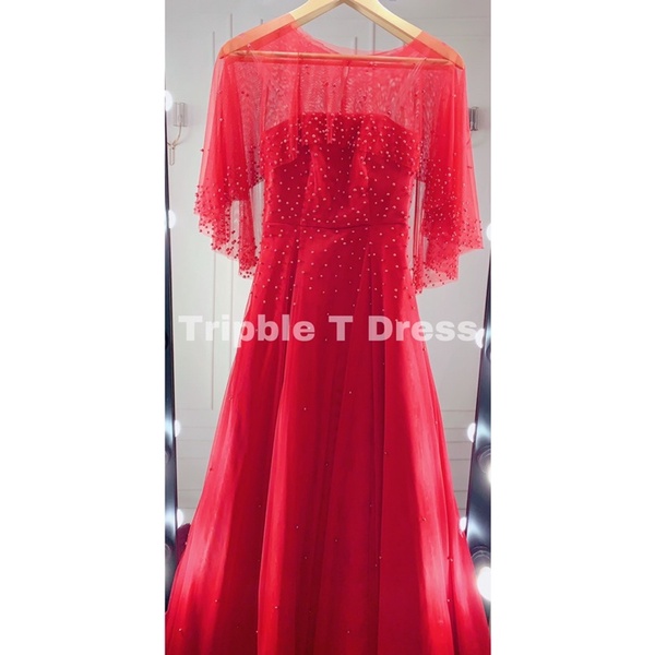 Đầm maxi mặc cưới cúp ngực phối áo choàng cườm ngọc rời TRIPBLE T DRESS - size M/L - MS195Y