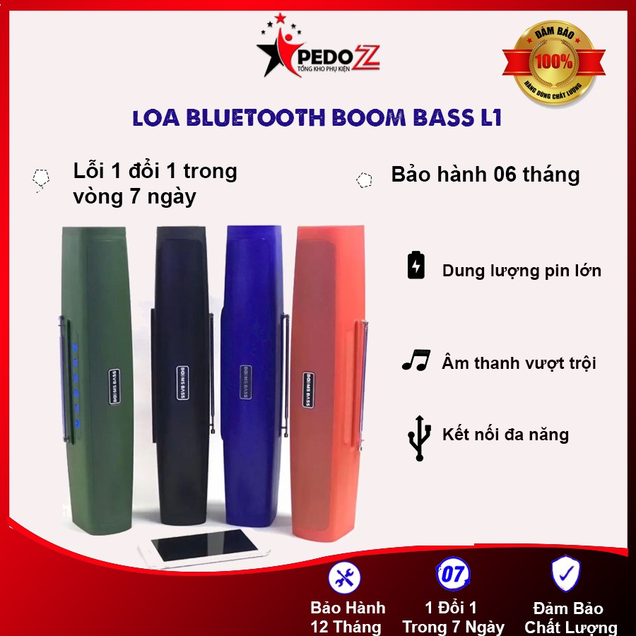 Loa Bluetooth  BOOMS BASS L1 siêu trầm mạnh mẽ - Loa Bluetooth L1 hỗ trợ thẻ nhớ,FM,audio 3.5mm - có quà tặng