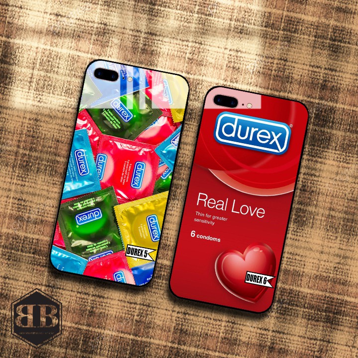 Ốp lưng kính cường lực iphone 7 plus / iphone 8 plus in hình durex