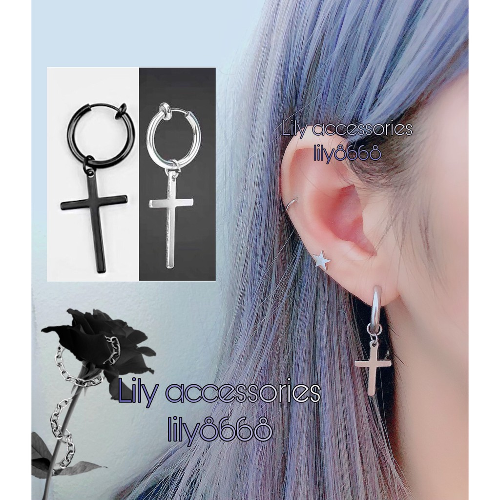 Cross Hoop Ear Cuff kẹp tai titan thánh giá không cần xỏ lỗ không gỉ không đen không dị ứng nam nữ Uniex BTS