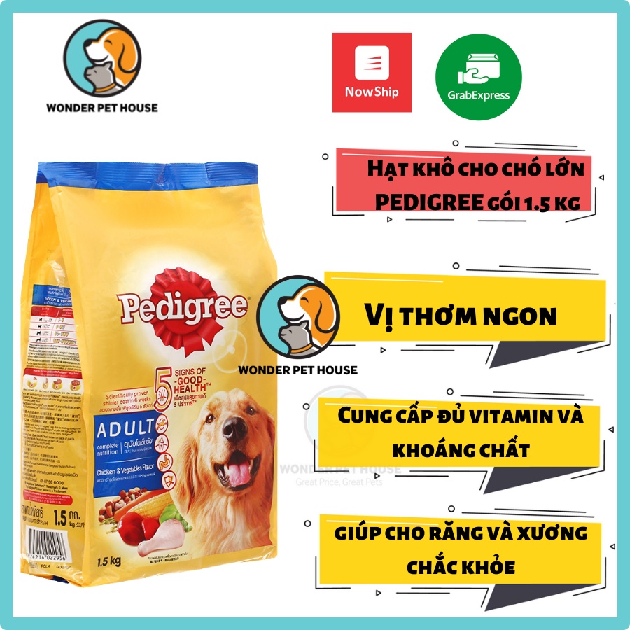 [Vị Gà] Hạt khô cho chó Pedigree bao 1.5kg giúp xương chắc khỏe bổ sung canxi, omega