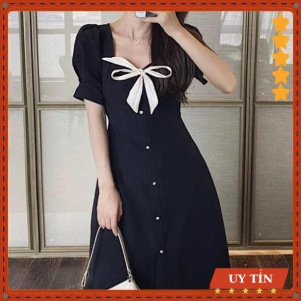 Đầm xoè tiểu thư đen phối nơ cổ Eva_home_fashion | BigBuy360 - bigbuy360.vn