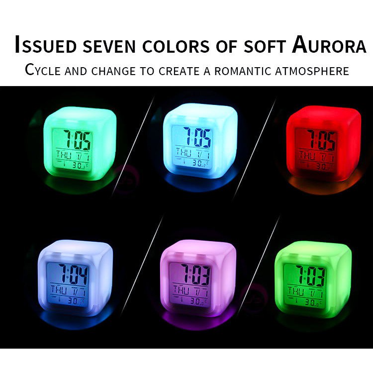 Đồng Hồ Báo Thức Hình Vuông In Hình Doraemon Đáng Yêu Thay Đổi Màu Đồng hồ LED báo thức Doraemon