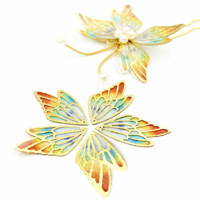 1 cánh bướm vải viền nhũ 40*25mm nguyên liệu làm trâm làm trang sức cổ trang cosplay cổ phục việt phục
