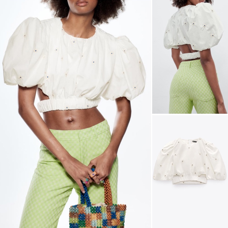Zara Áo Sơ Mi Ngắn Tay Thêu Họa Tiết Thời Trang Mùa Hè Trẻ Trung 2320019Áo blouse