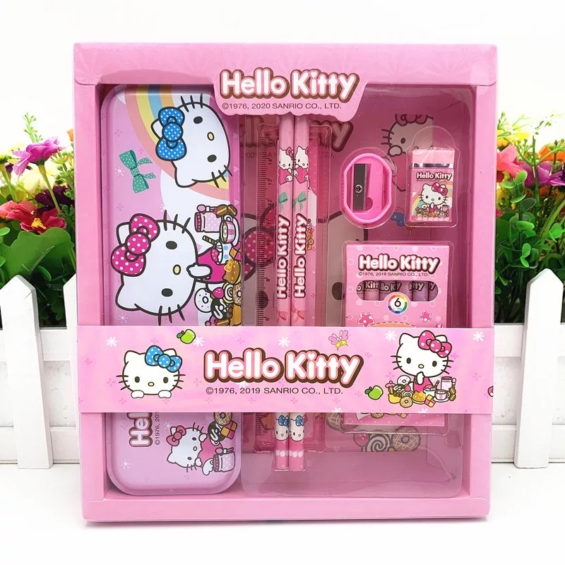 Bộ dụng cụ học tập cho bé 7 món gồm hộp bút, bút chì, bút màu, thước