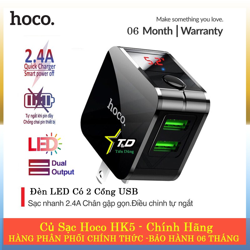 Cốc Sạc Nhanh Đa Năng Hoco HK5 Dual USB Chính Hãng - Cốc Sạc Tự Ngắt - Có Màn Hình LED - BH 06 Tháng