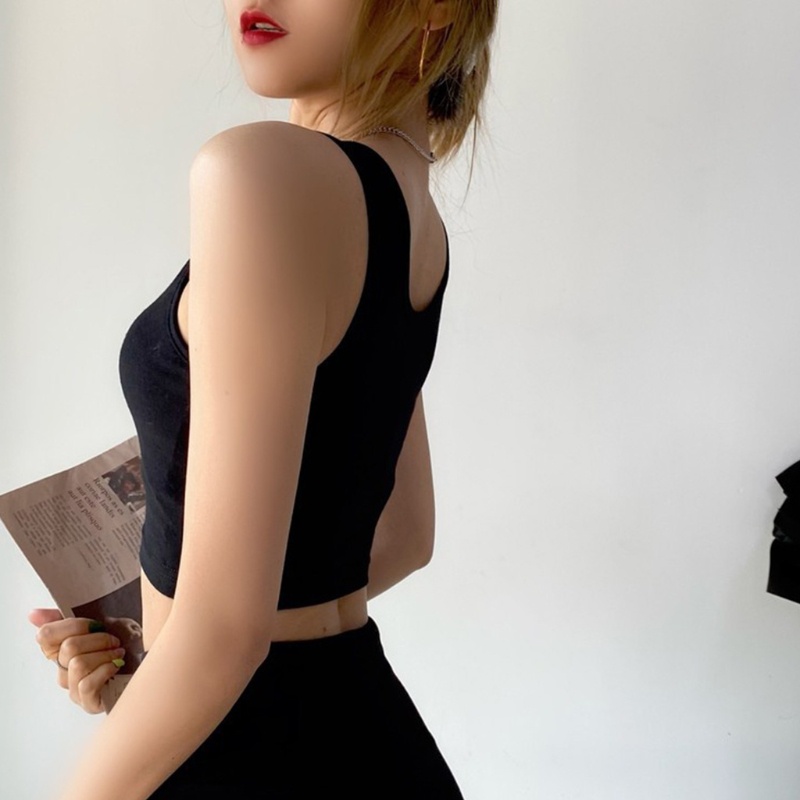 Xiangbao Áo Crop Top Không Tay Màu Trơn Ôm Dáng Thời Trang Mùa Hè Cho Nữ
