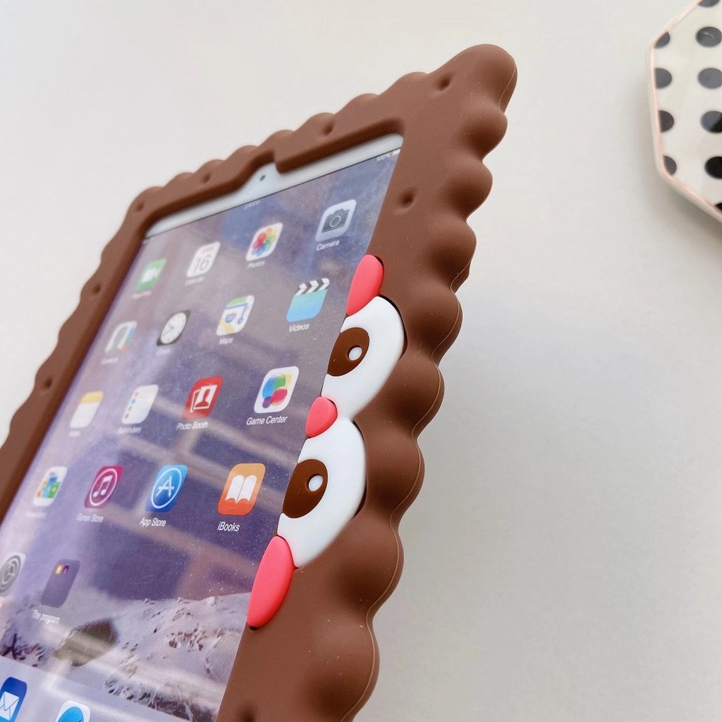 Ốp lưng silicone hình bánh quy chocolate hoạt hình chống rơi có giá đỡ cho Ipad 2020 10.2"/2/3/4/mini 5 Air 3 10.5"