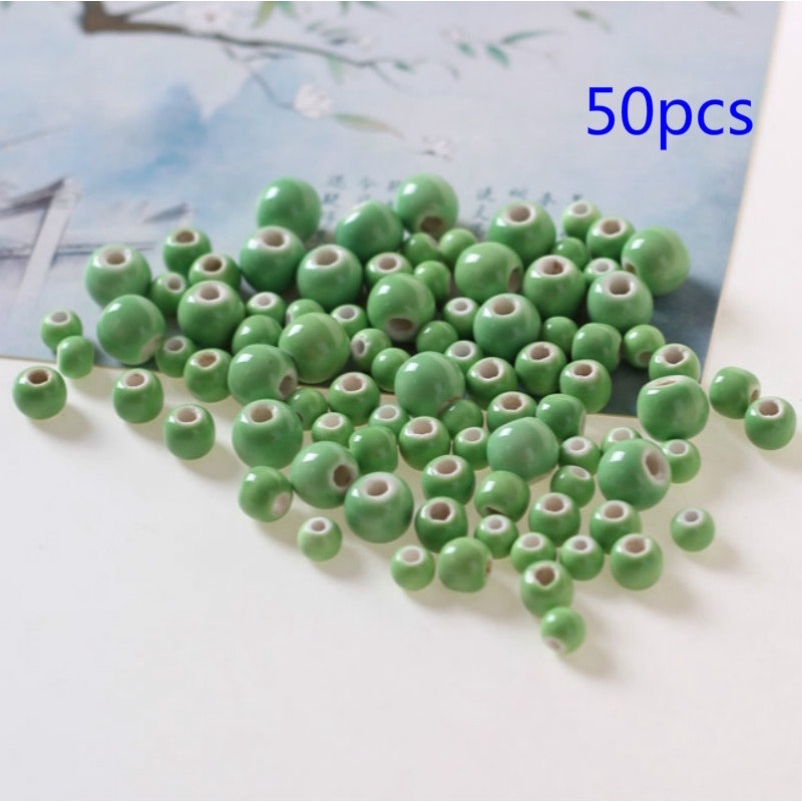 Bộ 50 hạt bằng gốm dùng làm đồ trang sức