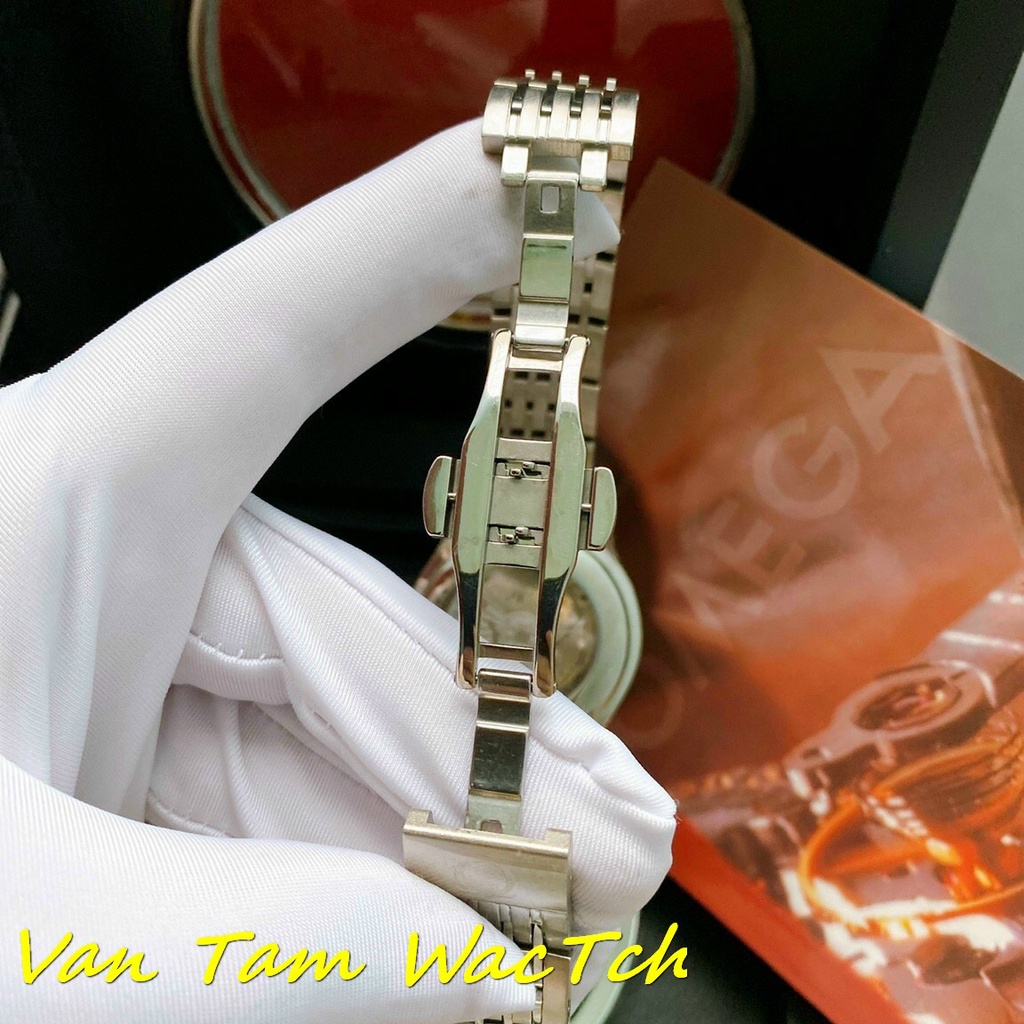 Đồng hồ nam Omega De Ville White 42mm máy Nhật Automatic, mẫu mặt tròn 2 màu, khung thép không gỉ 316l