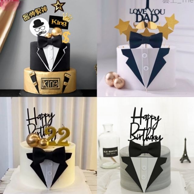 Bộ phụ kiện trang trí bánh kem bằng Acrylic hình chữ Happy Father's Birthday