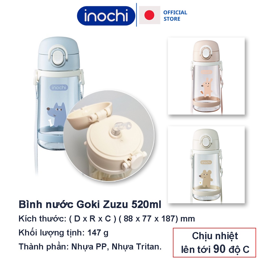 Bình nước, bình nước trẻ em, bình nước nhựa INOCHI nhựa nguyên sinh kháng khuẩn Ag+ dễ cầm nắm và tiện dụng BIN670