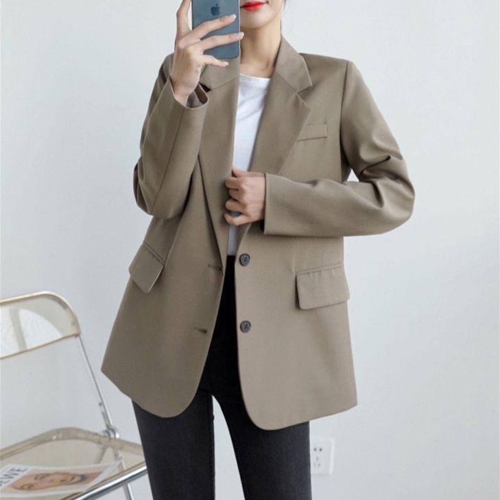 Áo Khoác blazer Mỏng Dáng Rộng Màu Đen Phong Cách Anh Quốc Thời Trang Xuân Thu  Dành Cho Nữ