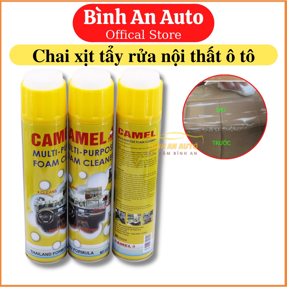 Chai xịt bọt tẩy rửa nội thất, đồ da nhựa, nhà cửa, ô tô thương hiệu Camel - Bình An Auto