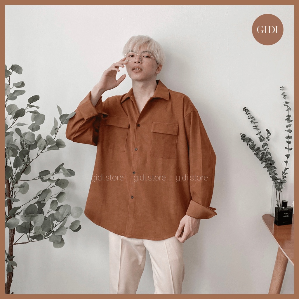 Áo Sơ mi NELY Nam Nữ Unisex tay dài 2 túi - vải nhung tăm mềm mịn form rộng OVERSIZE vải không nhăn