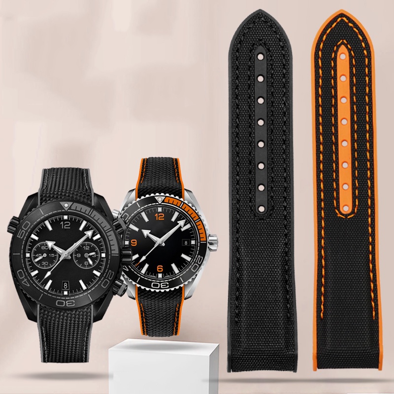 Dây Đeo Đồng Hồ Bằng Cao Su Nylon 20mm 22mm Cho Omega Seamaster 300 Ocean Speedmaster 8900 9900