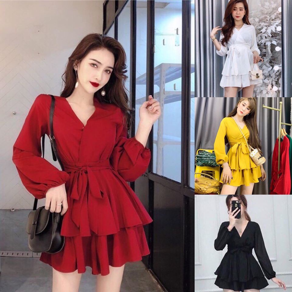 JUM TẦNG CỔ V ĐẮP CHÉO TAY DÀI MAI HIỀN SHOP