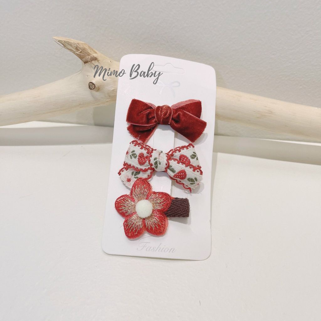 Set 3 kẹp tóc họa tiết nơ, hoa xinh xắn cho bé gái KT25 Mimo Baby