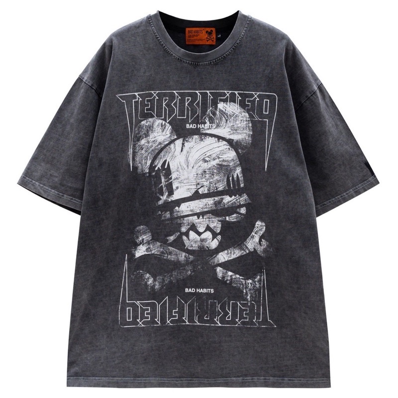 ÁO THUN UNISEX BAD HABITS TERRIFIED WASHED