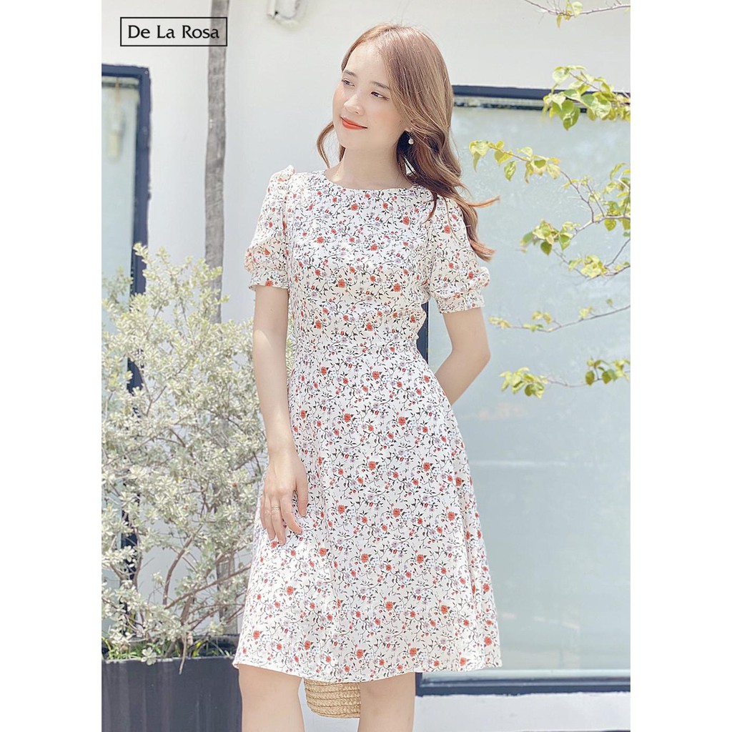 Đầm váy hoa nhí trắng thiết kế dáng xèo dạo phố công sở - De La Rosa | BigBuy360 - bigbuy360.vn